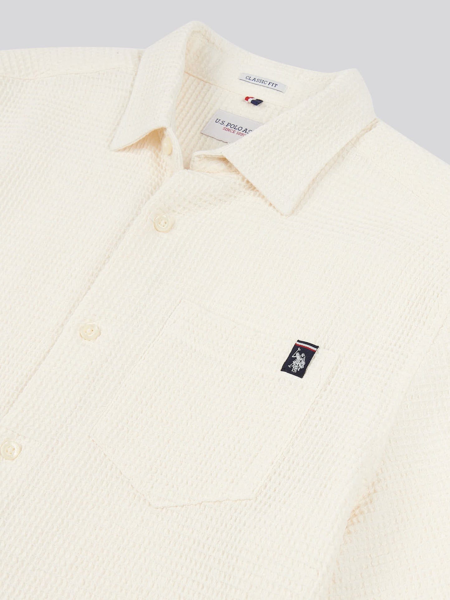 Mens Textured Waffle Short Sleeve Shirt in Bright White