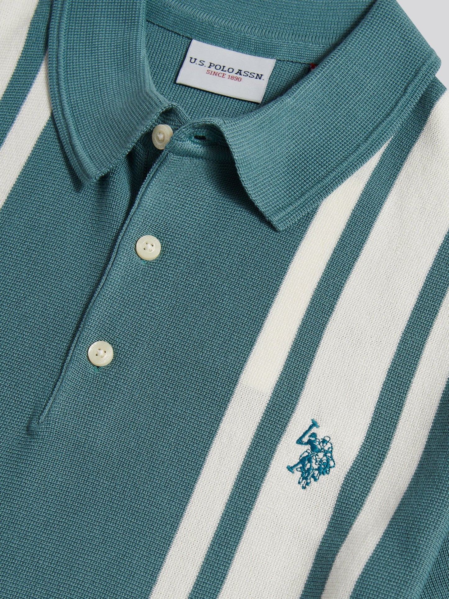 Mens Tonal Vertical Stripe Knit Polo Shirt Arctic