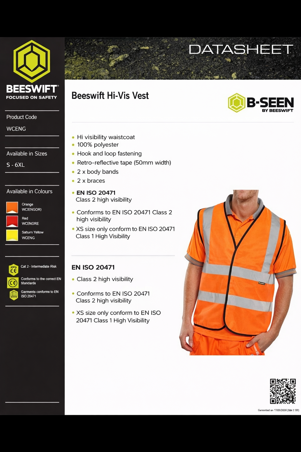 Beeswift Hi Vis Safety Vest – Orange Reflective Waistcoat (EN ISO 20471 Class 2)