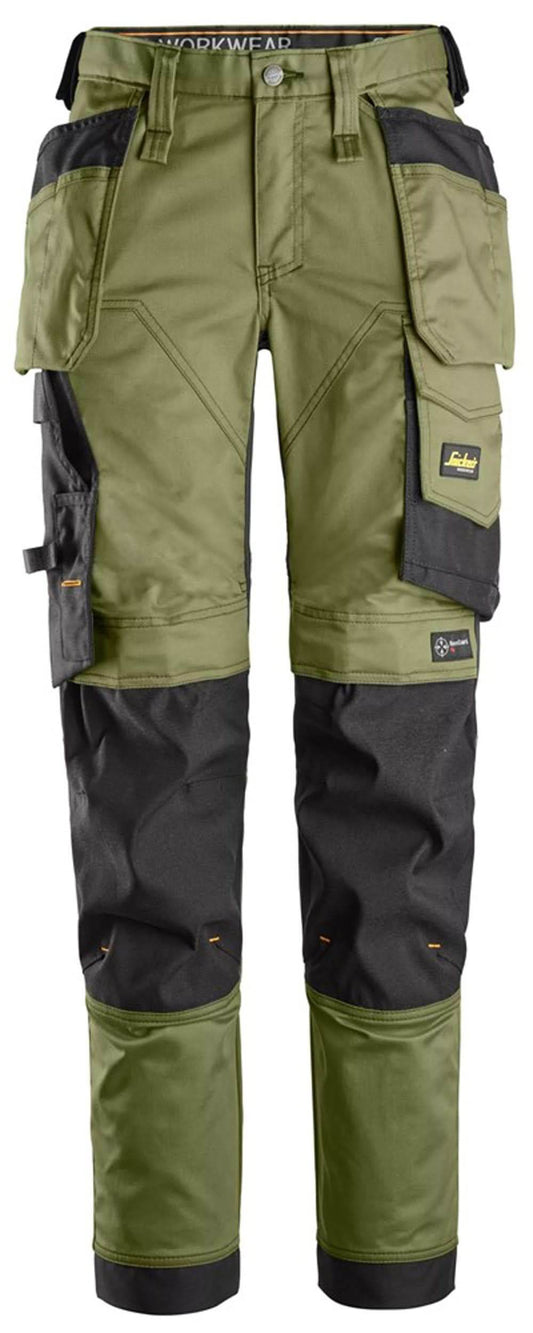 Snickers 6247 Khaki Green AllroundWork Women's Stretch Trousers Holster Pockets