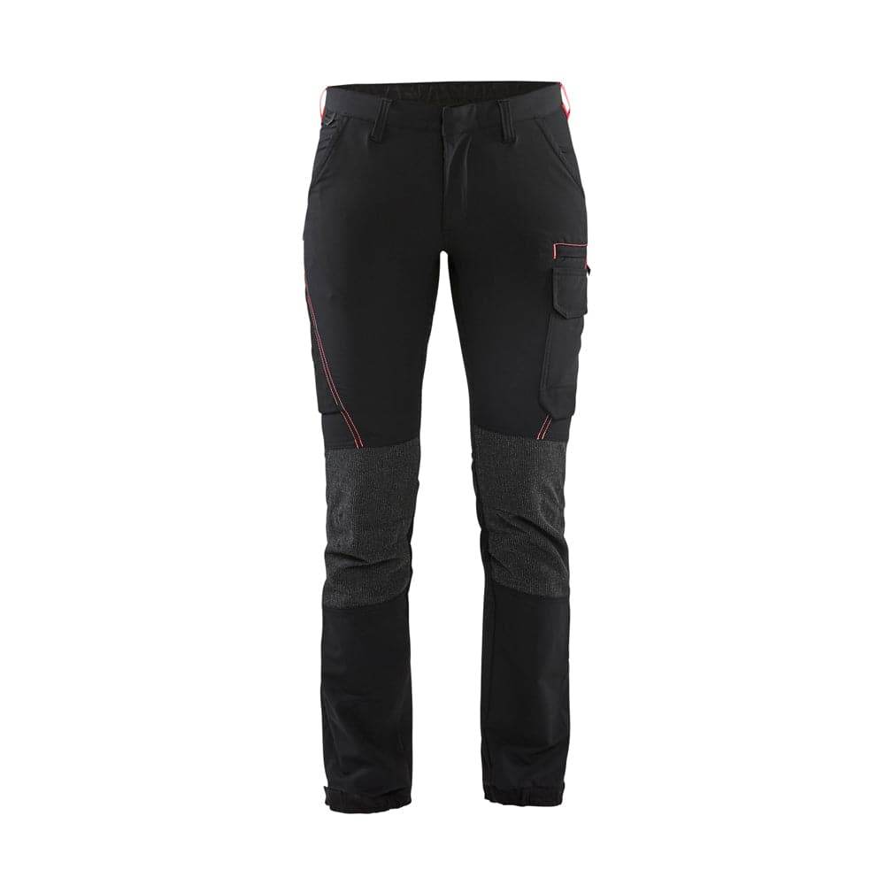 Blaklader 7122 Womens 4-Way Stretch Service Work Trouser Black/Red, UK 14 Long Leg