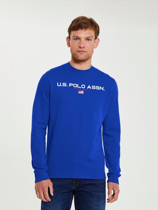 Mens Block Flag Graphic Crew Neck Sweatshirt in Classic Blue