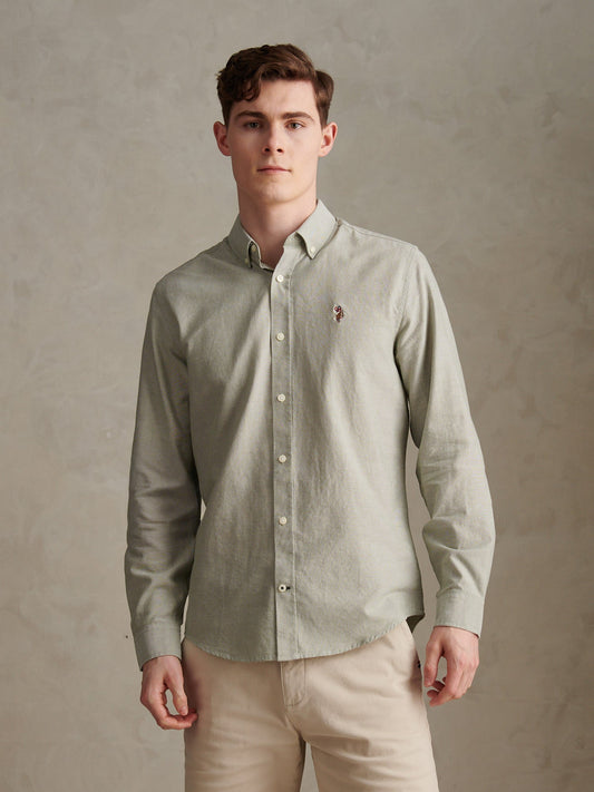 Mens Peached Oxford Shirt Sea Spray