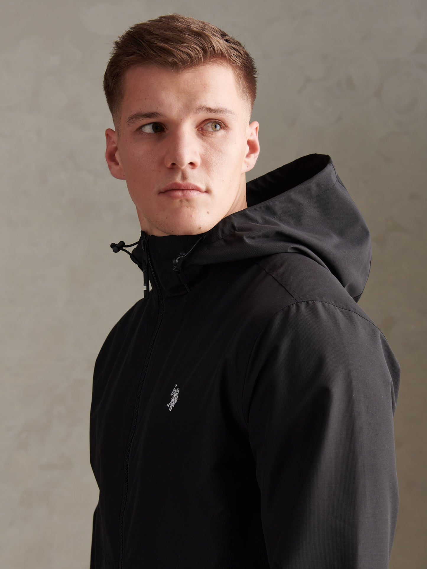 Mens Hooded Windbreaker Black Bright White DHM