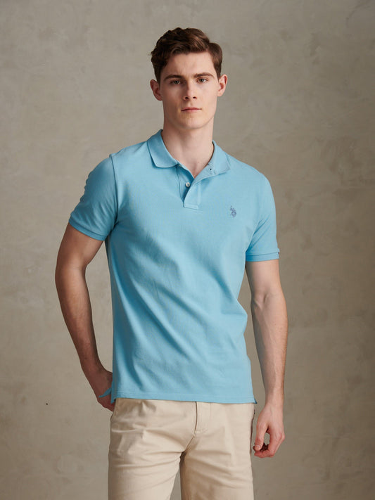 Mens Double Horsemen Polo Shirt Air Blue