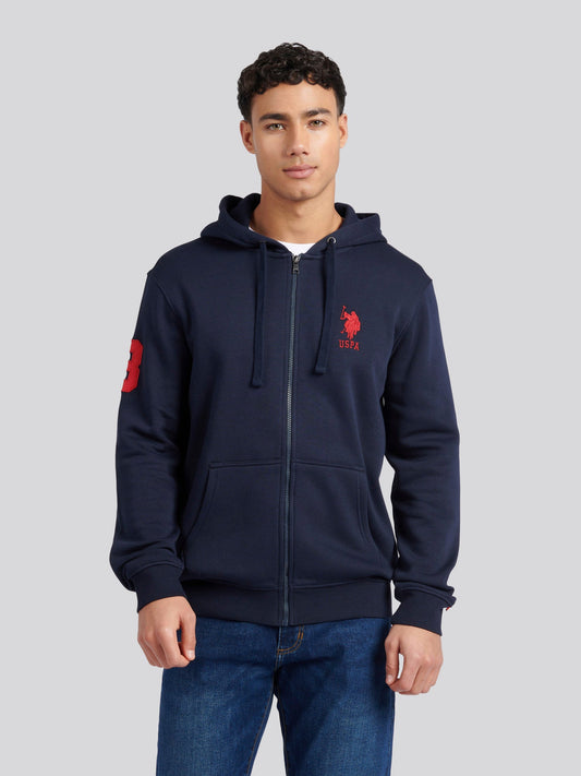 Mens Classic Fit Player 3 Zip Hoodie in Dark Sapphire Navy / Haute Red DHM