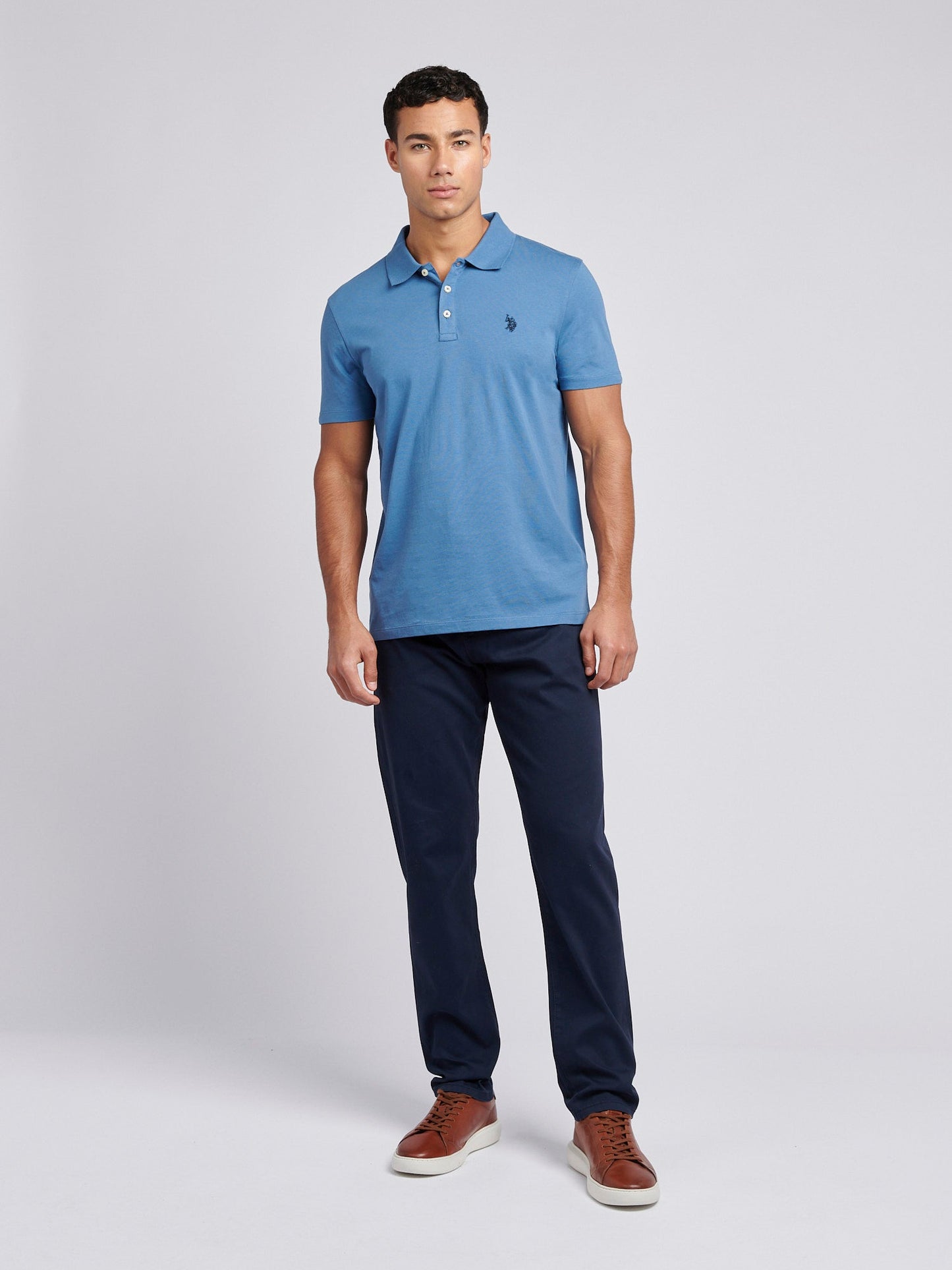 Mens Double Horsemen Jersey Polo Shirt in Blue Horizon
