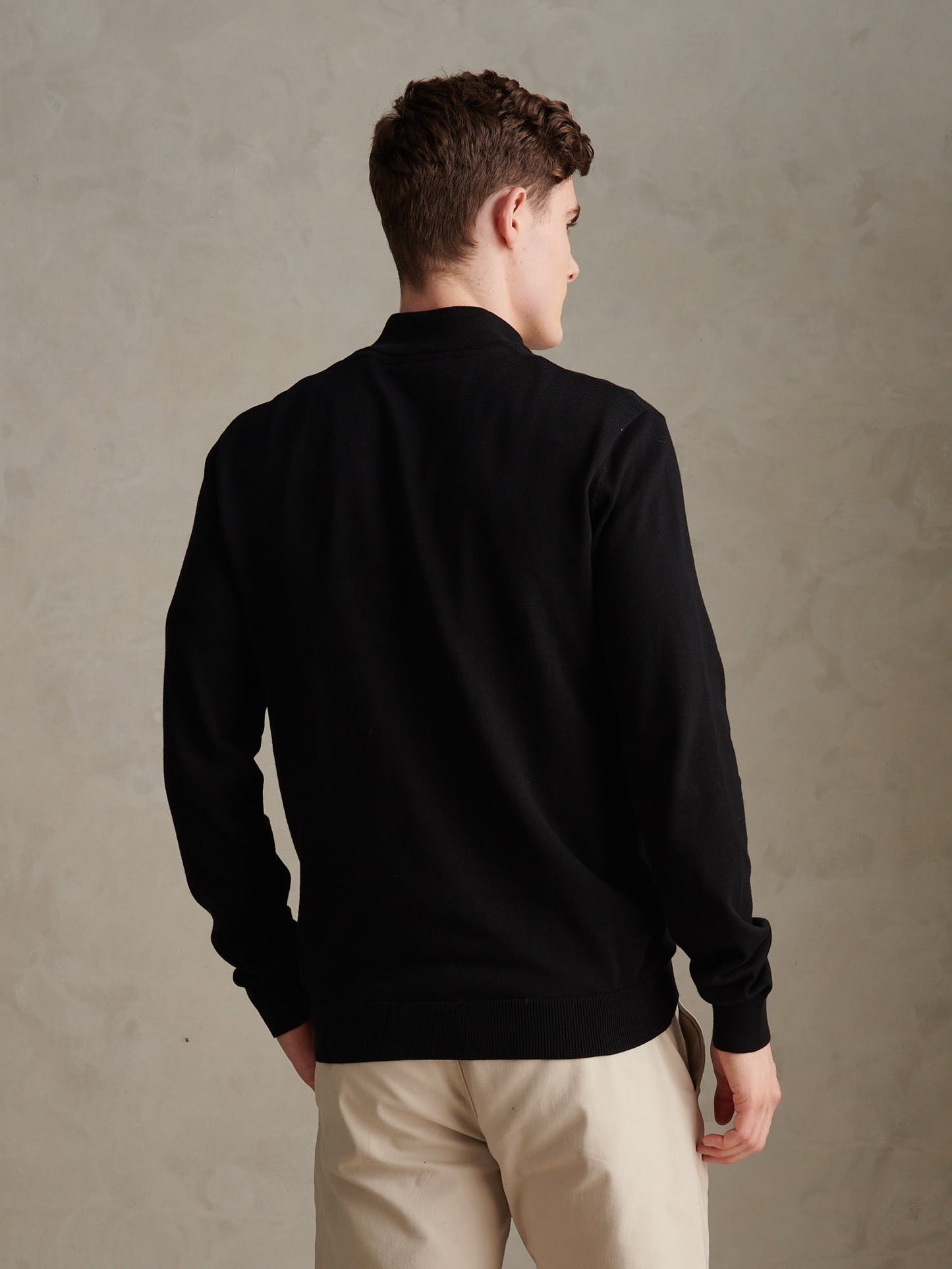 Mens Cotton Quarter Zip Funnel Jumper Black Bright White DHM