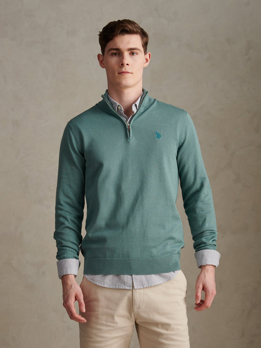 Mens Cotton Quarter Zip Funnel Jumper Arctic