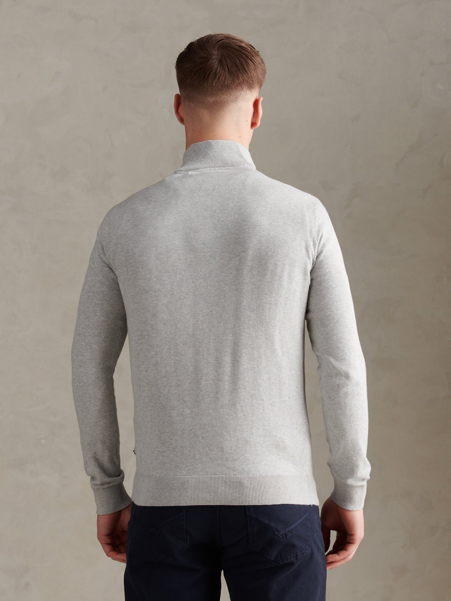 Mens Cotton Quarter Zip Funnel Jumper Mid Grey Marl