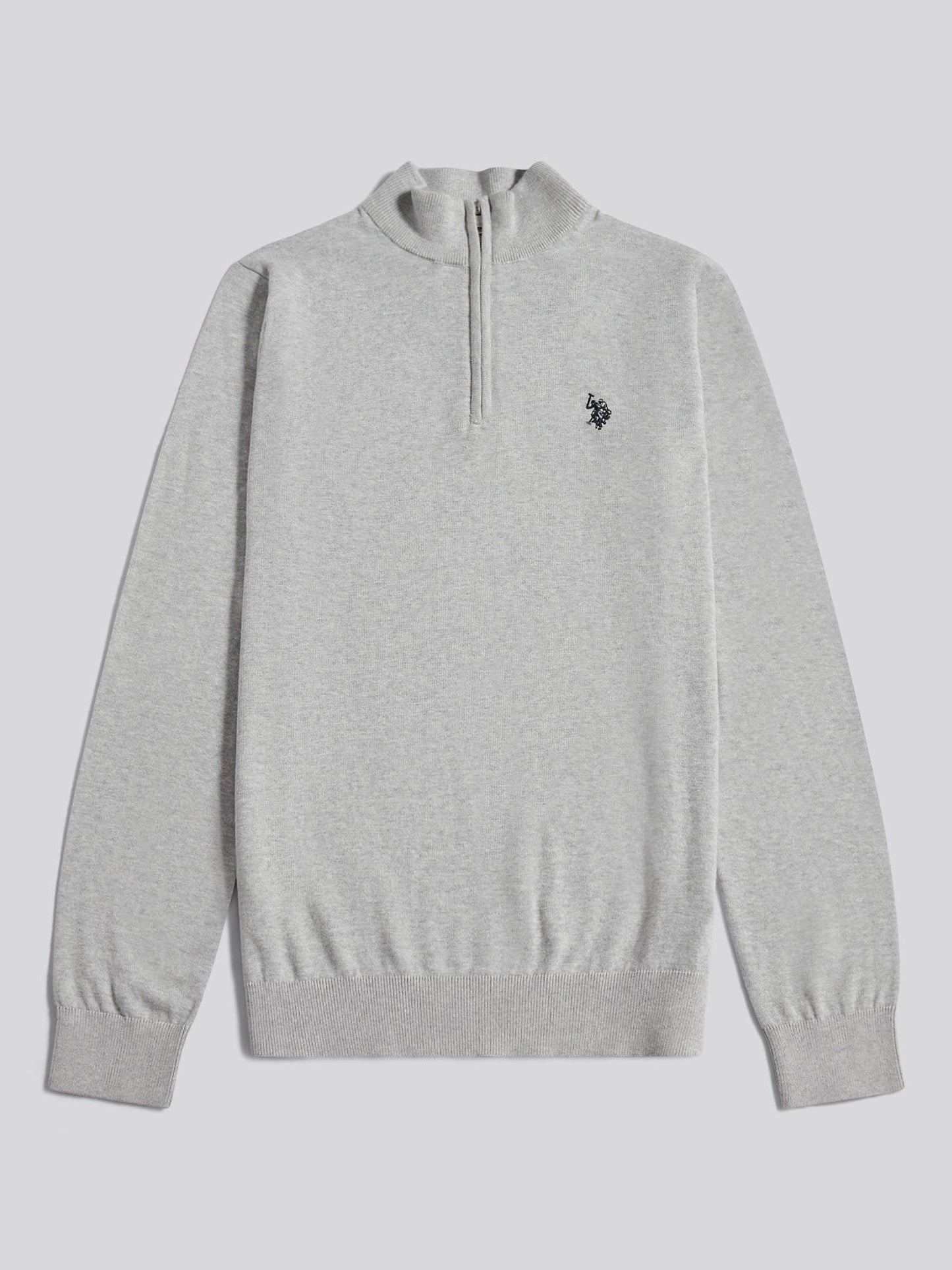 Mens Cotton Quarter Zip Funnel Jumper Mid Grey Marl