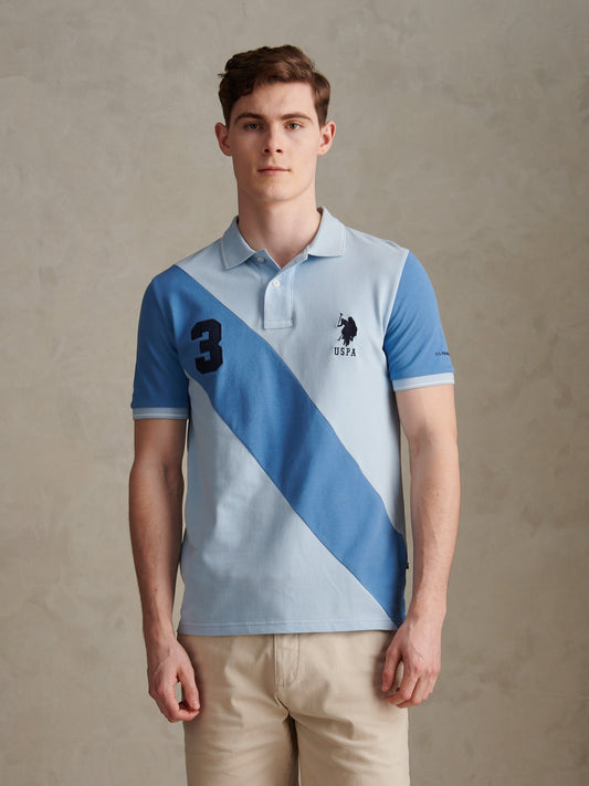 Mens Sash Pique Polo Shirt Chambray Blue