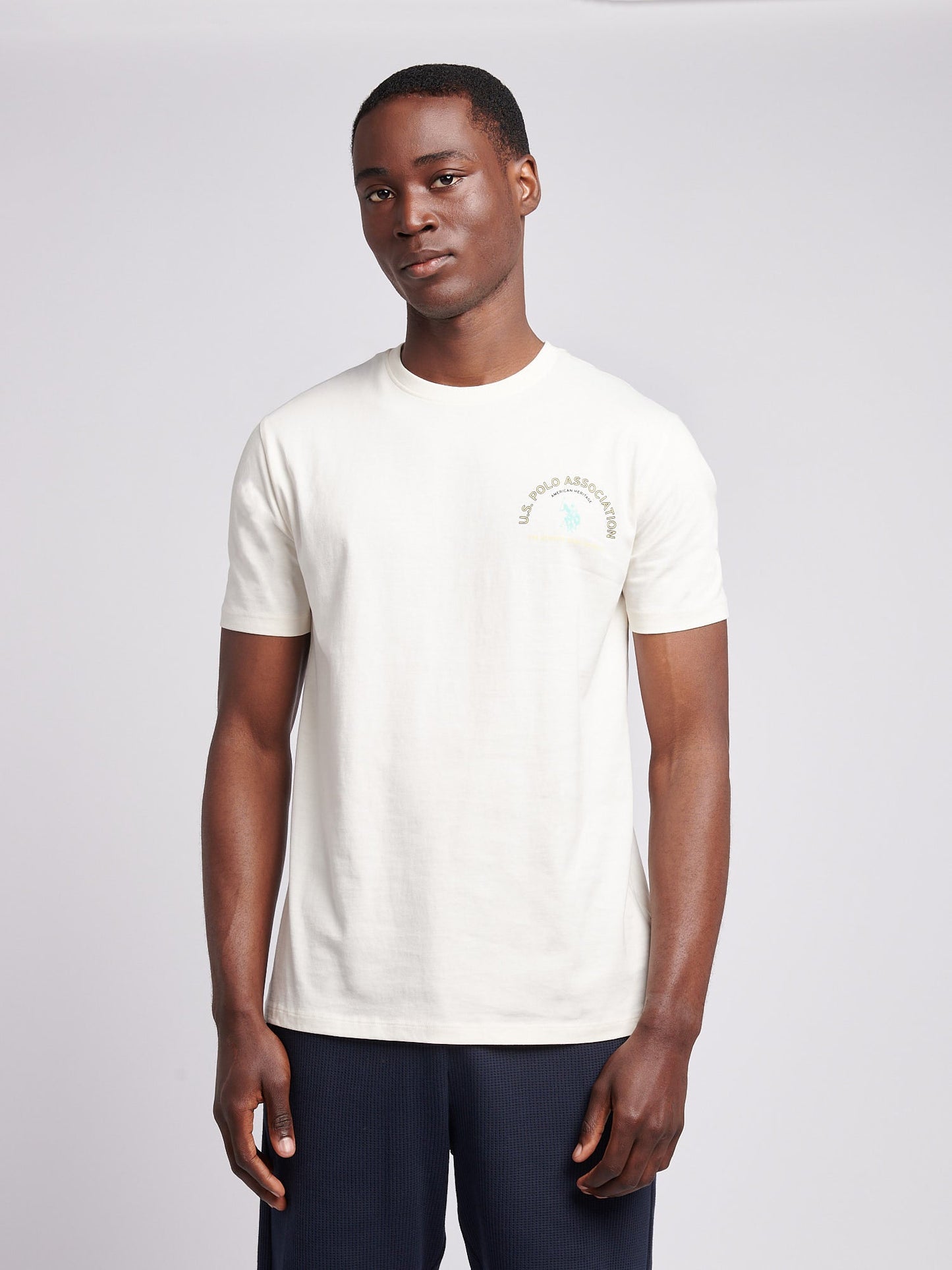 Mens Front/Back Print Graphic T-Shirt in Whisper White