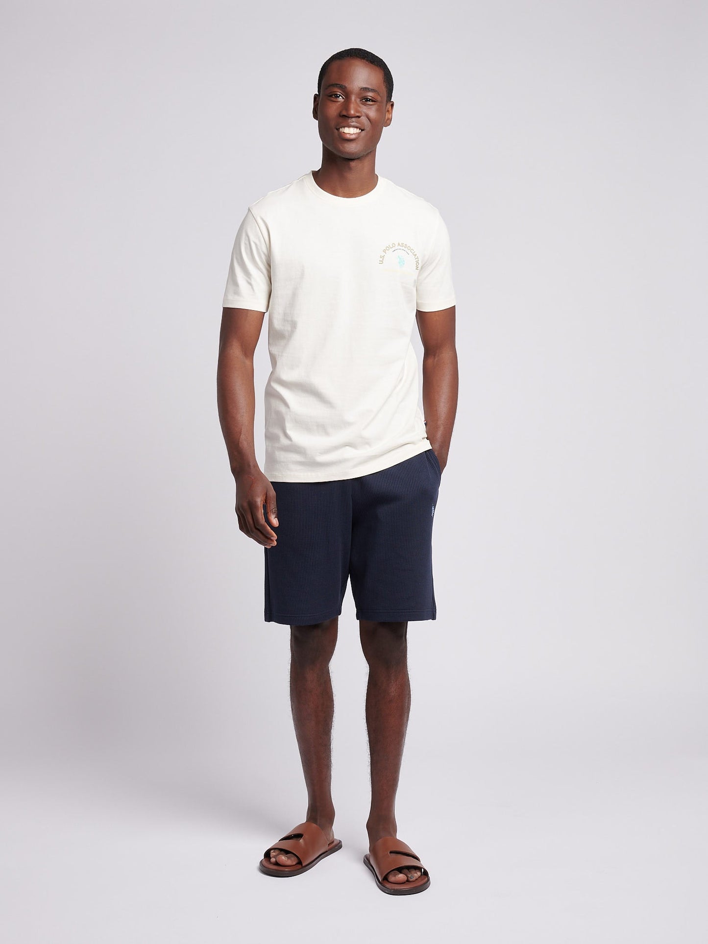 Mens Front/Back Print Graphic T-Shirt in Whisper White
