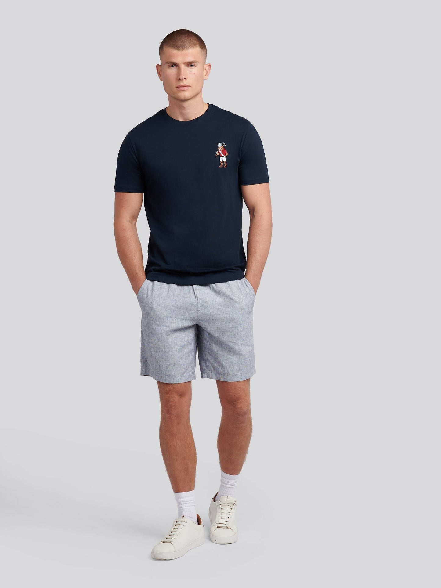Mens Linen Blend Drawstring Short in Dark Sapphire Navy / Moonlight Blue DHM
