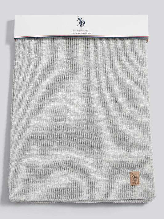 Mens Rib Knit Scarf in Mid Grey Marl