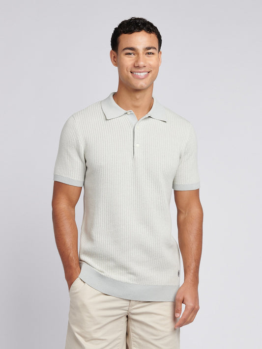 Mens Vertical Texture Stripe Knit Polo Shirt in Northern Droplet