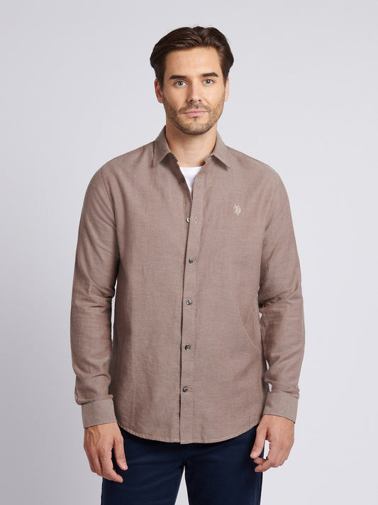 Mens Brushed Dobby Shirt in Chocolate Martini