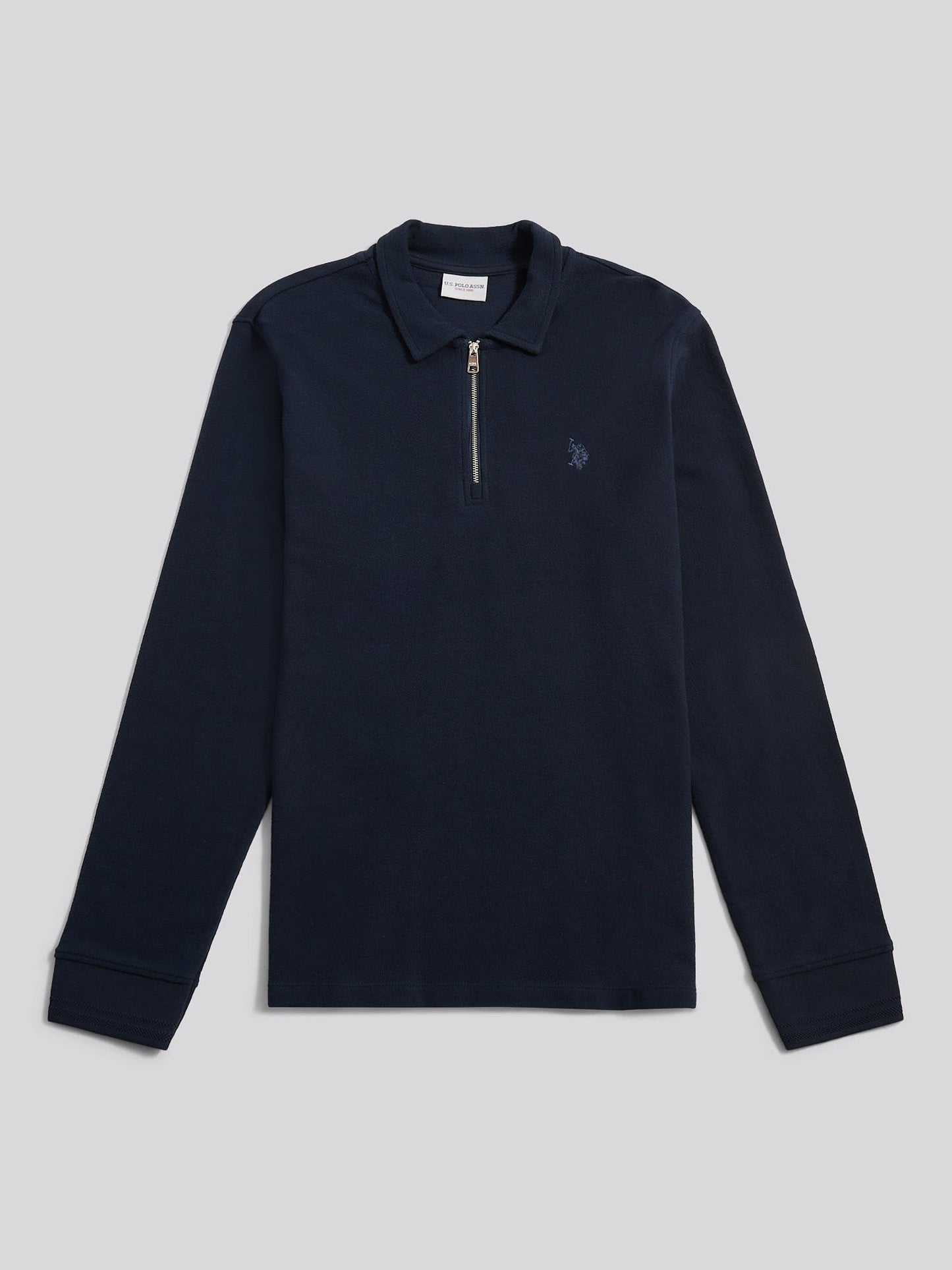 Mens Flat Pile Long Sleeve Polo Shirt in Dark Sapphire Navy / Moonlight Blue DHM