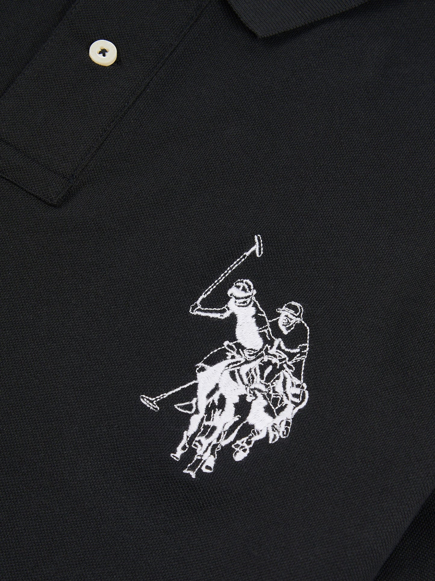 Mens Large Player Pique Polo Shirt in Black Bright White DHM