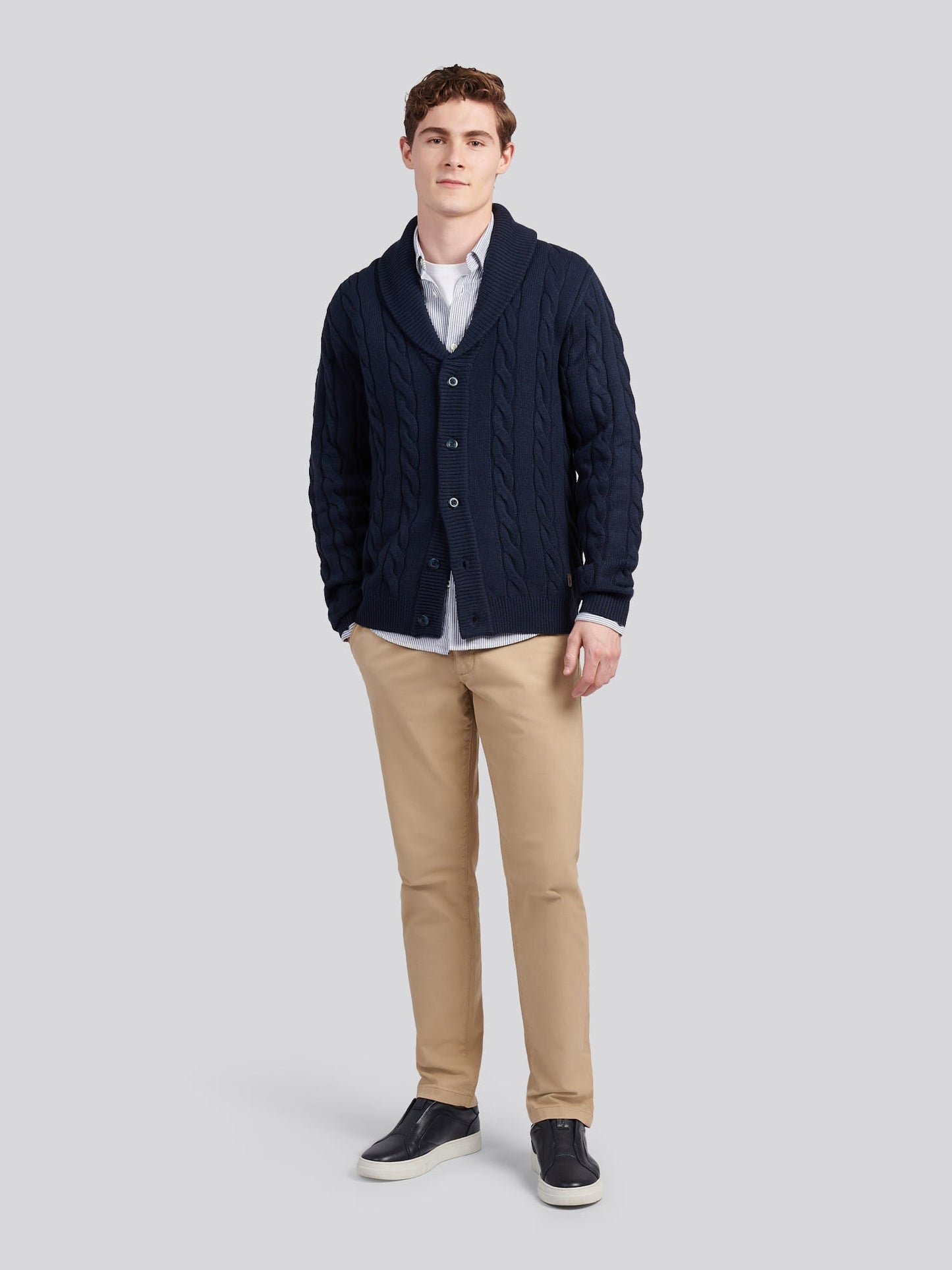 Mens Half Cardigan Stitch Knit Cardigan in Dark Sapphire Navy