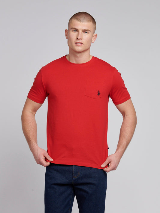 Mens Double Horsemen Pocket T-Shirt in Haute Red