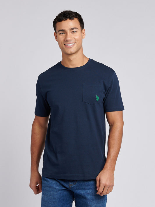 Mens Double Horsemen Pocket T-Shirt in Dark Sapphire Navy