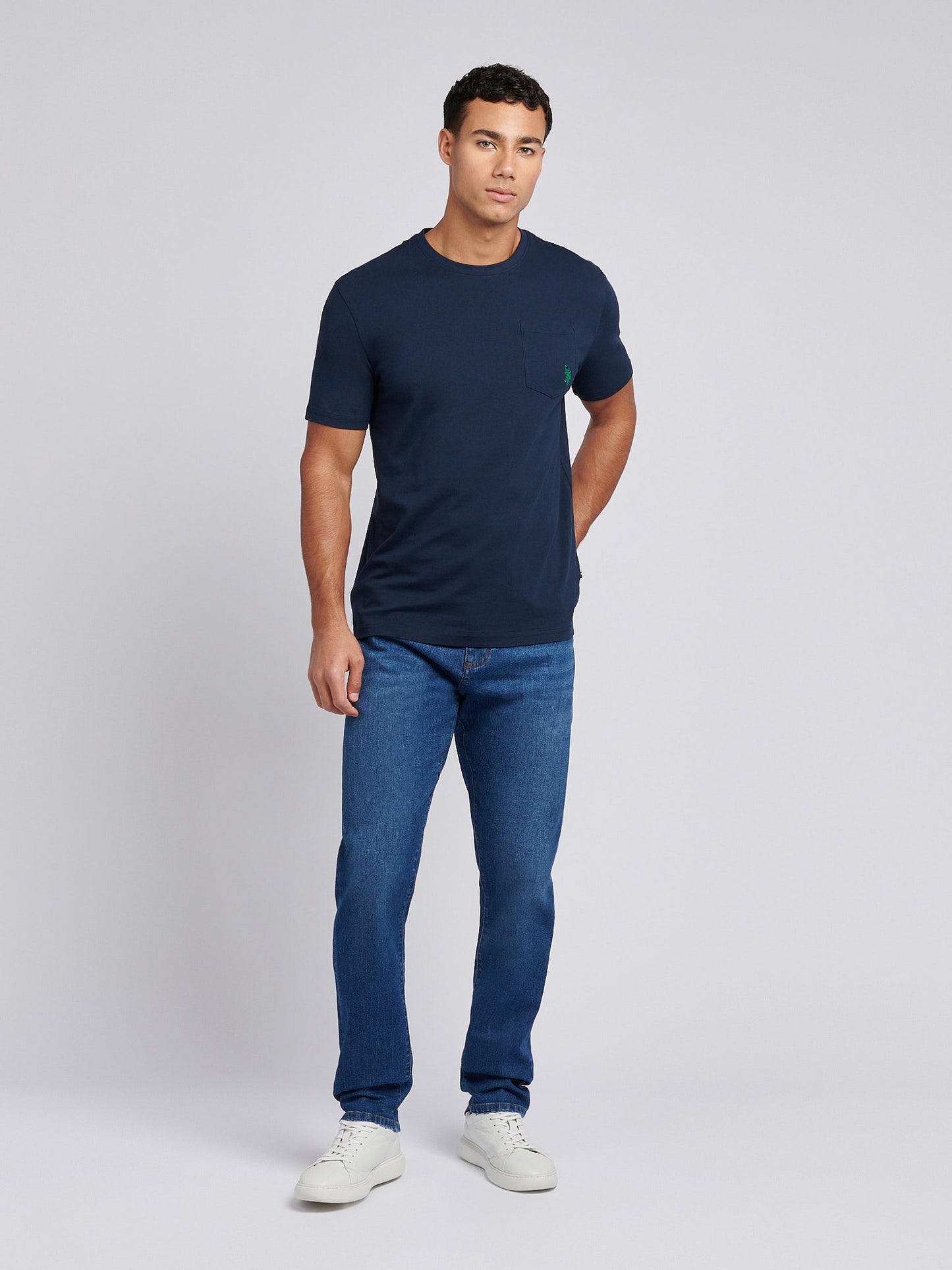Mens Double Horsemen Pocket T-Shirt in Dark Sapphire Navy