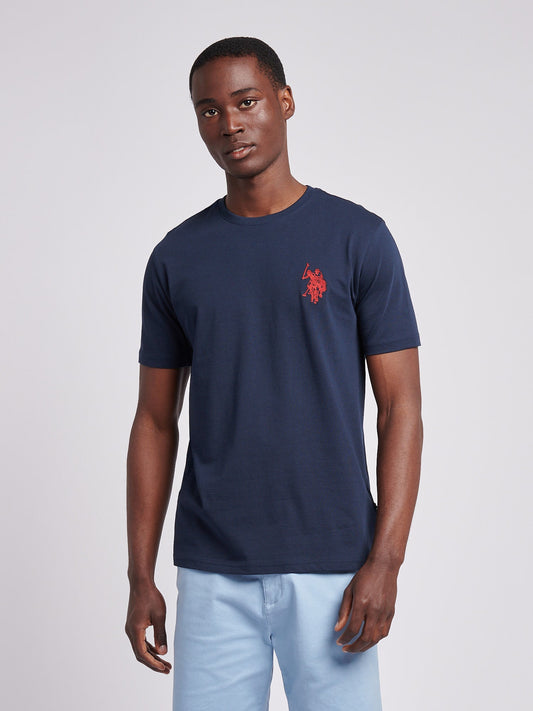 Mens Large Double Horsemen T-Shirt in Dark Sapphire Navy / Haute Red DHM