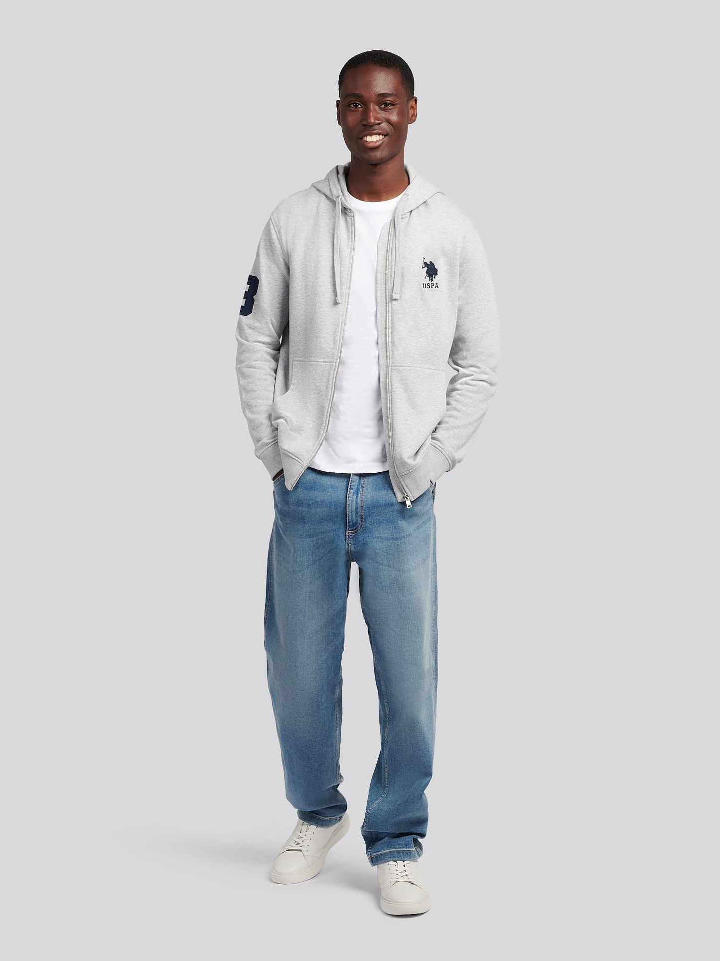 Mens Player 3 Zip Hoodie in Mid Grey Marl