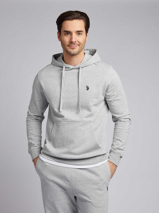 Mens Double Horsemen Loopback Hoodie Mid Grey Marl