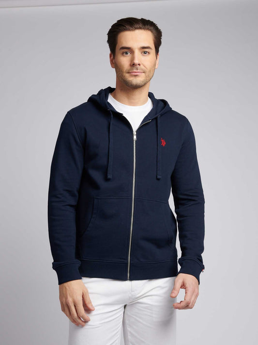 Mens Double Horsemen Loopback Zip Hoodie Dark Sapphire Navy / Haute Red DHM