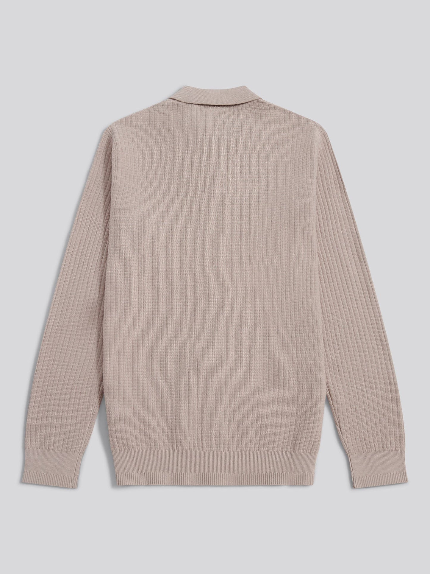 Mens Check Texture Button Thru Long Sleeve Polo Shirt in Atmosphere