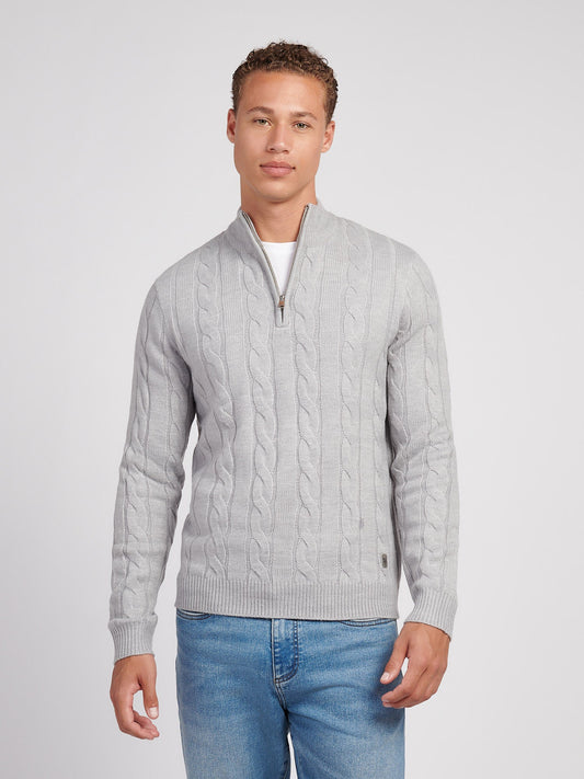 Mens Cable Knit Funnel in Vintage Grey Heather