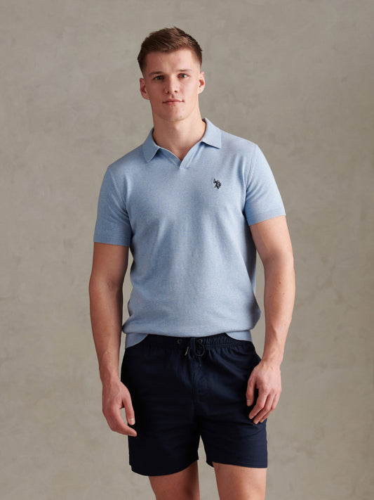 Mens Combed Cotton Double Horsemen Revere Polo Shirt Parisian Blue Marl