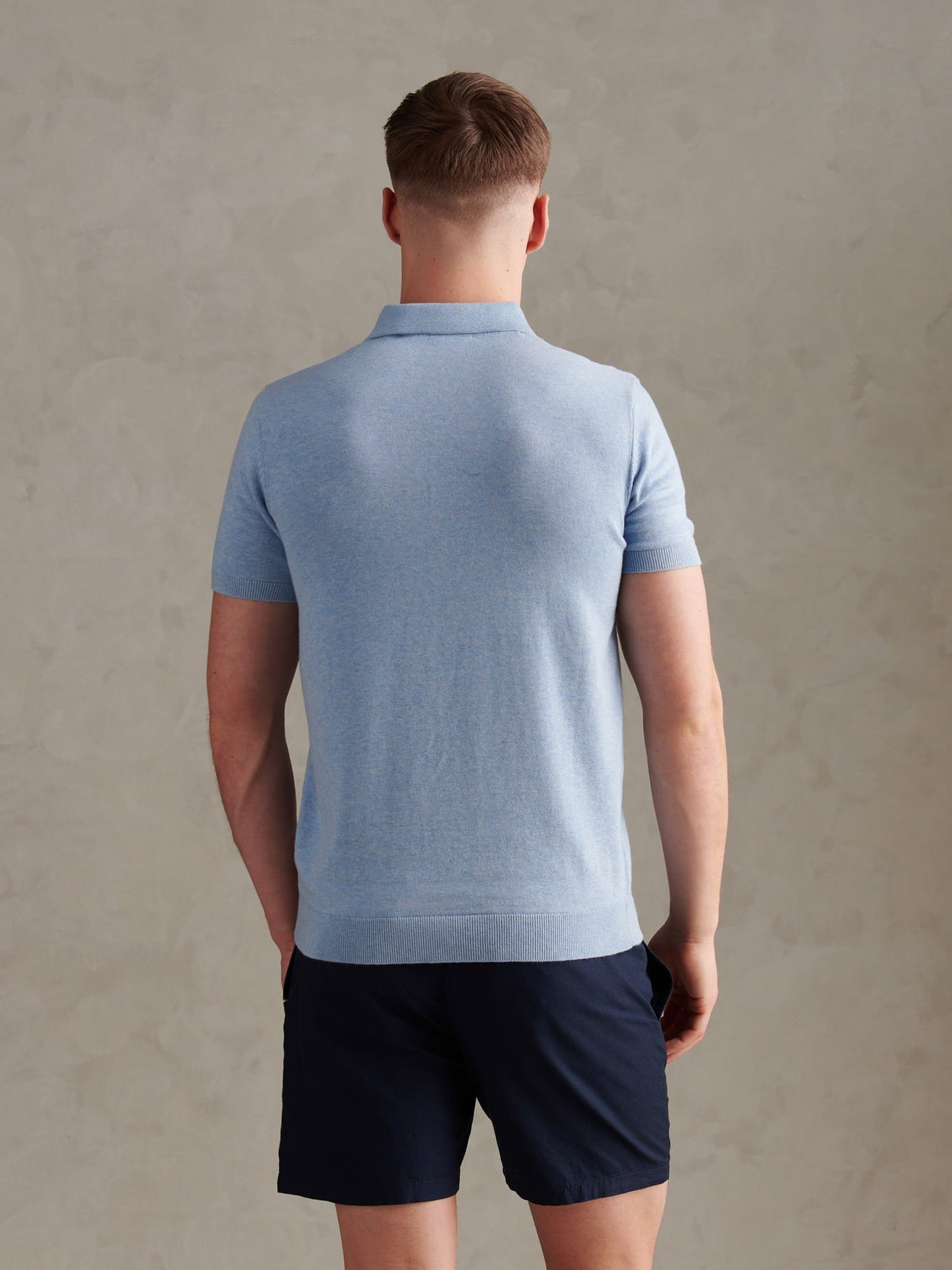 Mens Combed Cotton Double Horsemen Revere Polo Shirt Parisian Blue Marl