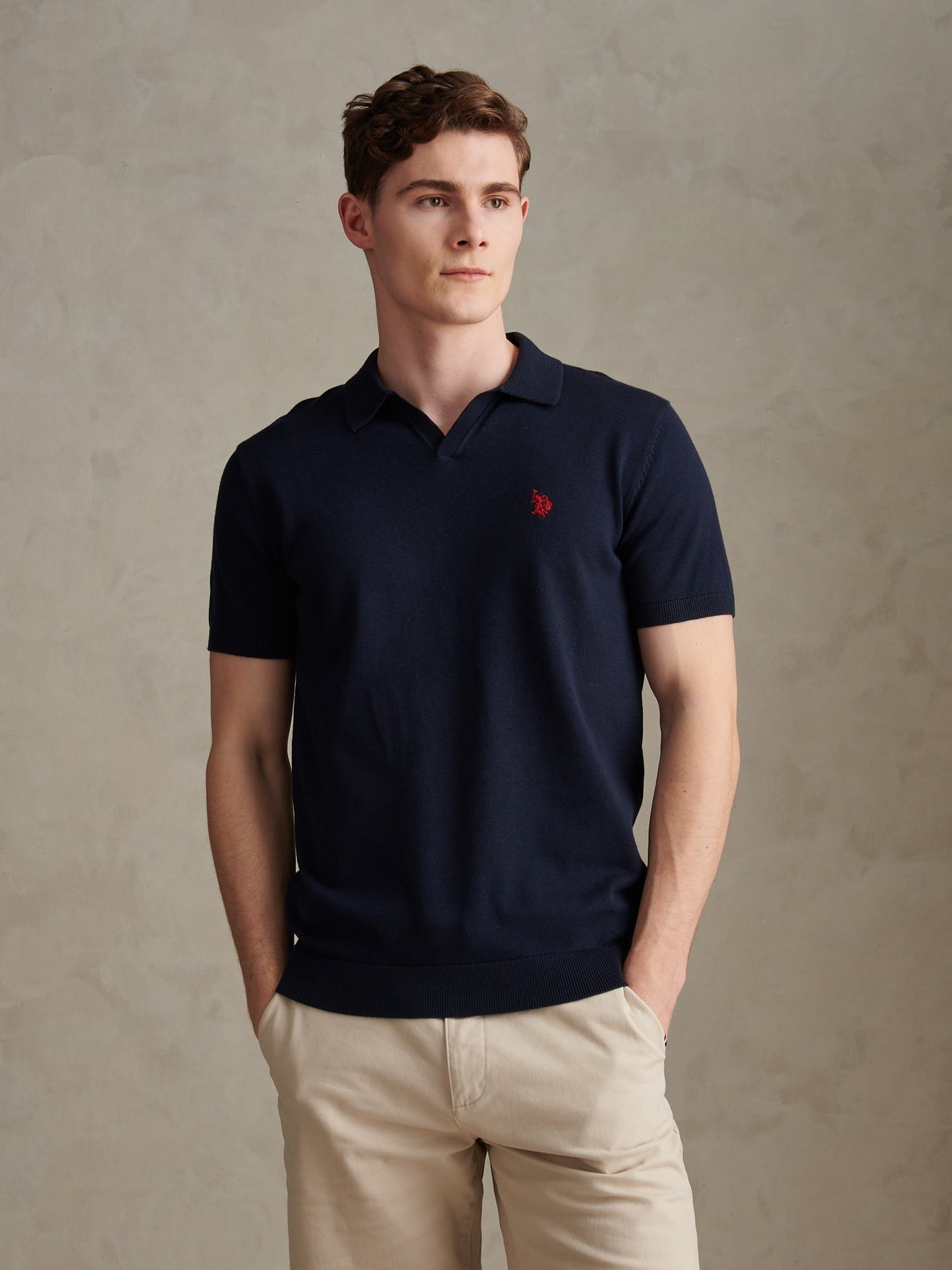 Mens Combed Cotton Double Horsemen Revere Polo Shirt Dark Sapphire Navy / Haute Red DHM