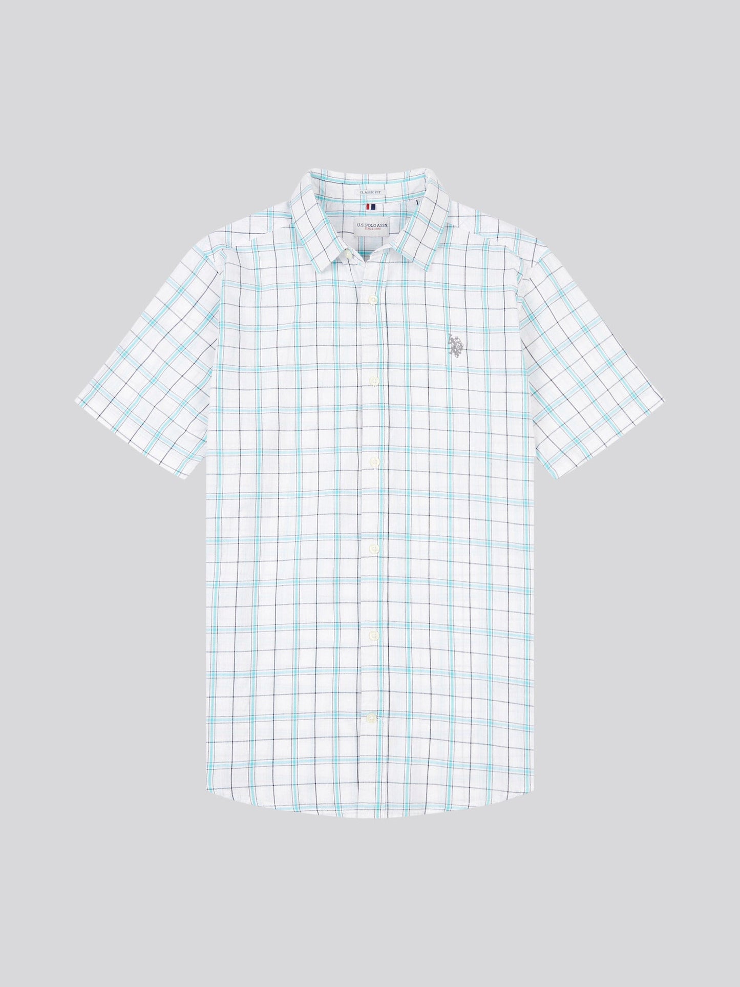 Mens Double Horsemen Checked Short Sleeve Shirt in Bright White