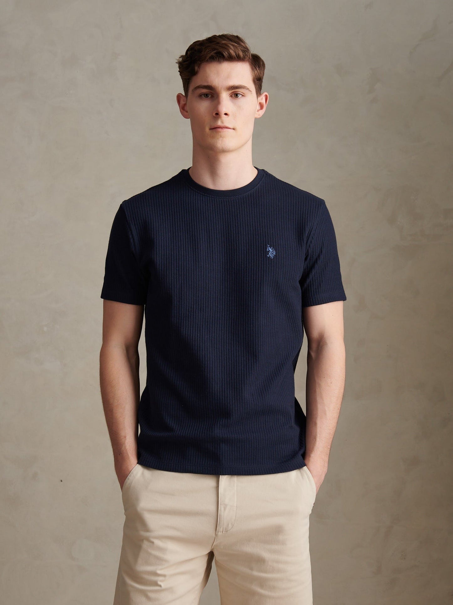 Mens Rib Texture T-Shirt Dark Sapphire Navy
