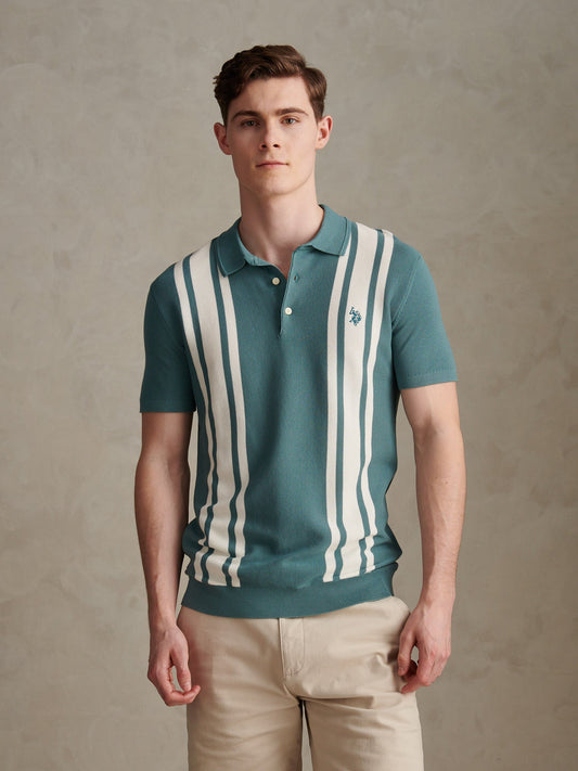 Mens Tonal Vertical Stripe Knit Polo Shirt Arctic