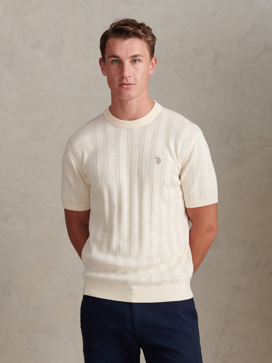 Mens Vertical Texture Knit T-Shirt Whisper White
