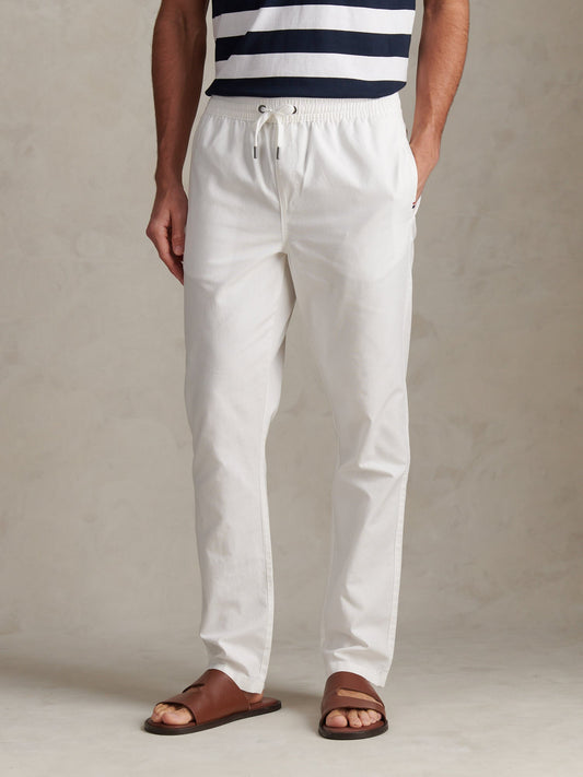 Mens Linen Blend Drawstring Trousers Bright White