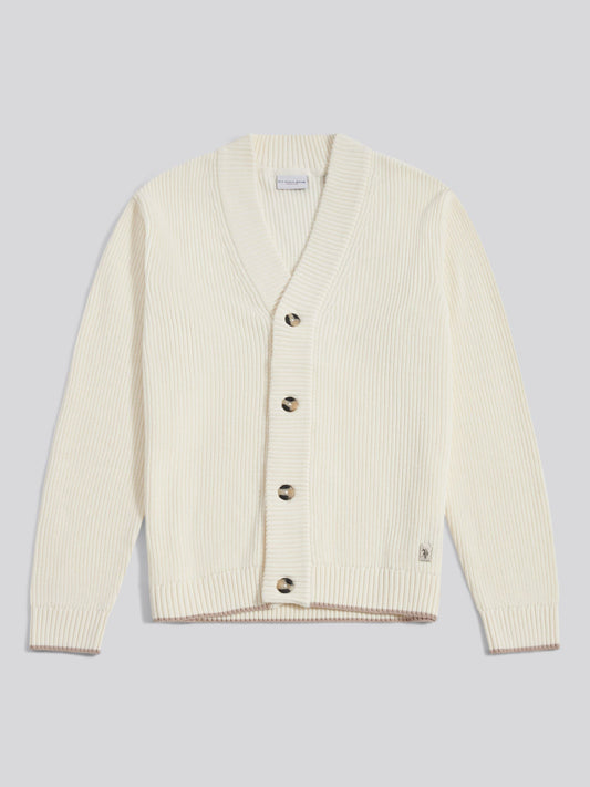 Mens Open Collar Knitted Cardigan Whisper White