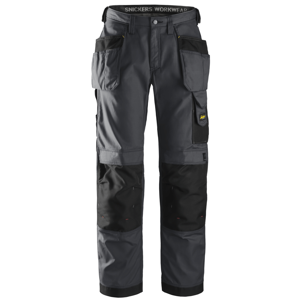 Snickers 3213 Craftsmen Holster Pocket Trousers, Rip-Stop Steel Grey/Black Waist 35"- Leg 35"- Snickers Size: 150