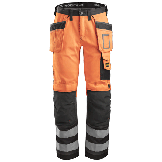 Snickers 3233 High-Vis Holster Pocket Trousers, Class 2 Orange Waist 36"- Leg 30"- Snickers Size: 100