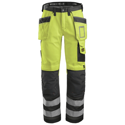 Snickers 3233 High-Vis Holster Pocket Trousers, Class 2 Yellow Waist 35"- Leg 32"- Snickers Size: 50