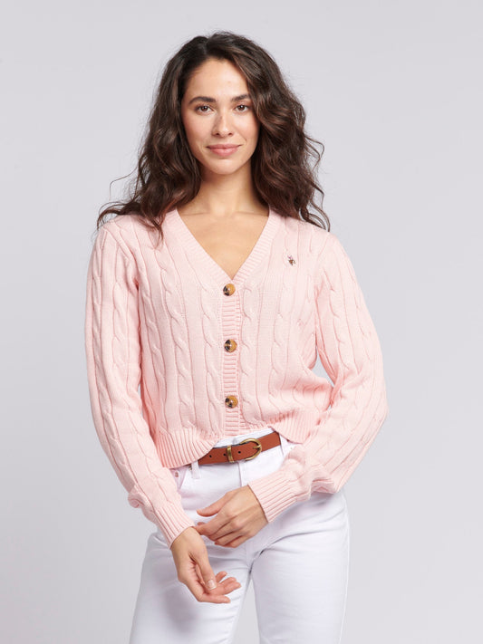 Womens Cable Knit Cardigan Crystal Rose