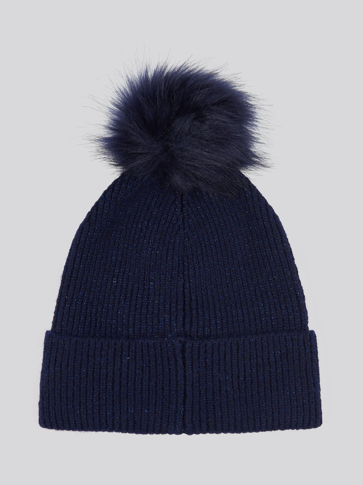 Womens Lurex Fur Bobble Beanie in Navy Iris