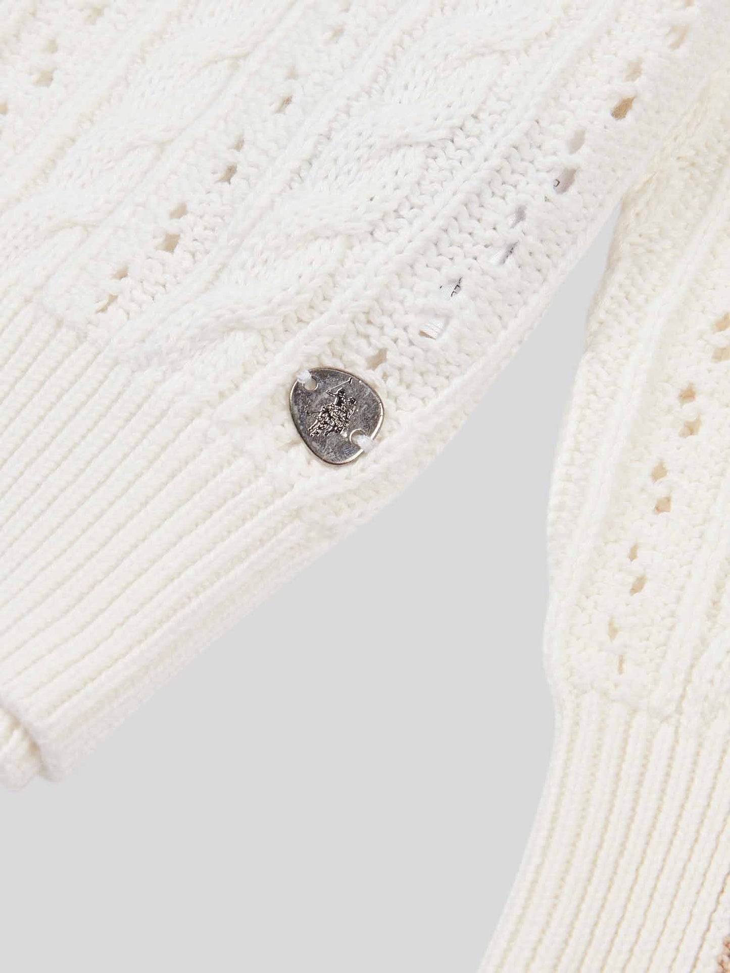 Womens Open Knit Cable Cricket Jumper in Marshmallow