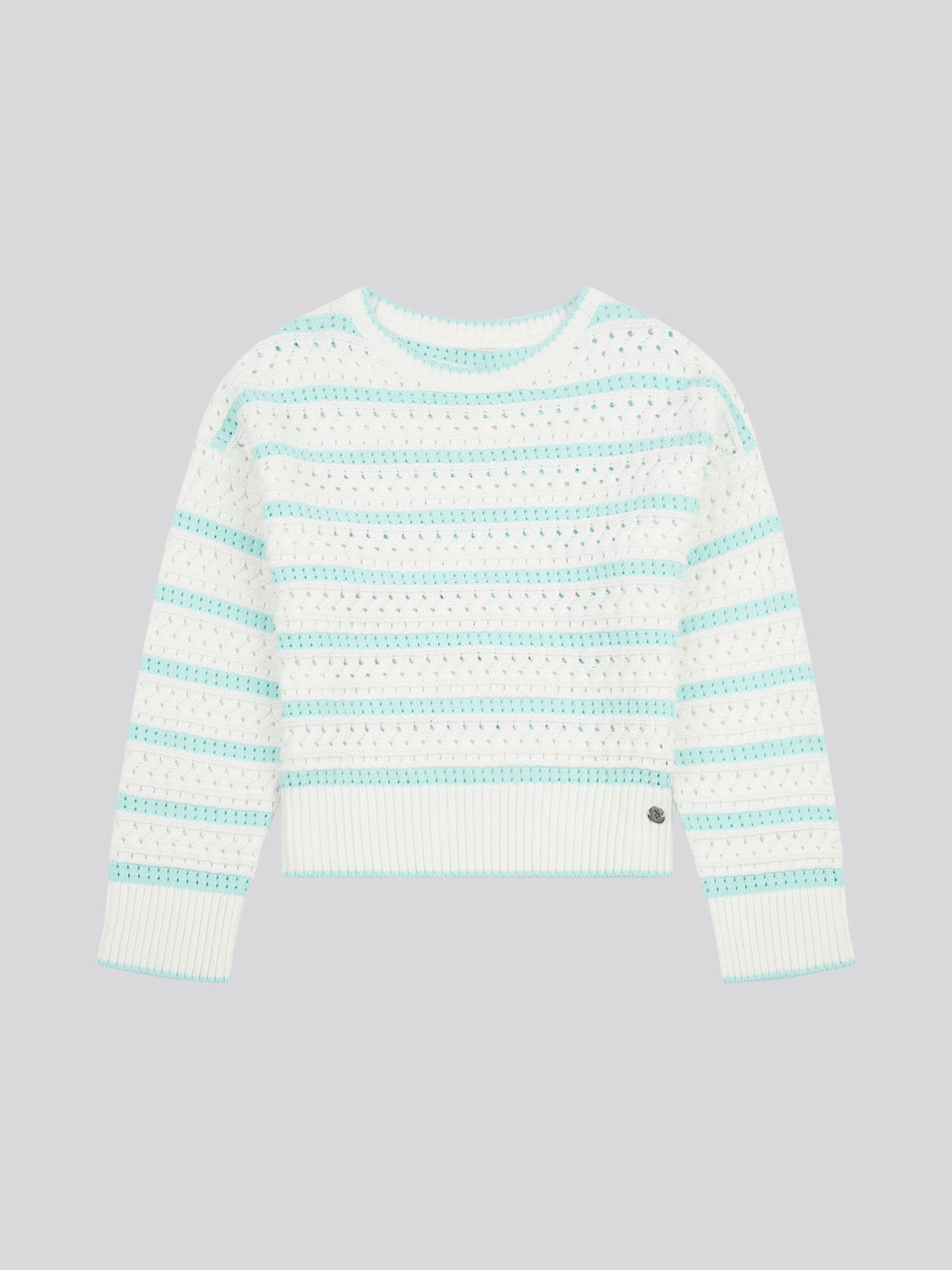 Womens Stripe Open Knit Cable Jumper in Blue Light